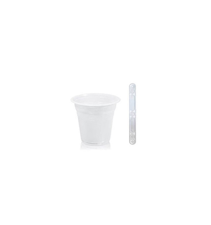 Pack Vaso 80ml Blanco y Paletina 90 mm Transparente Pack Vaso 80ml Blanco y Paletina 90 mm Transparente