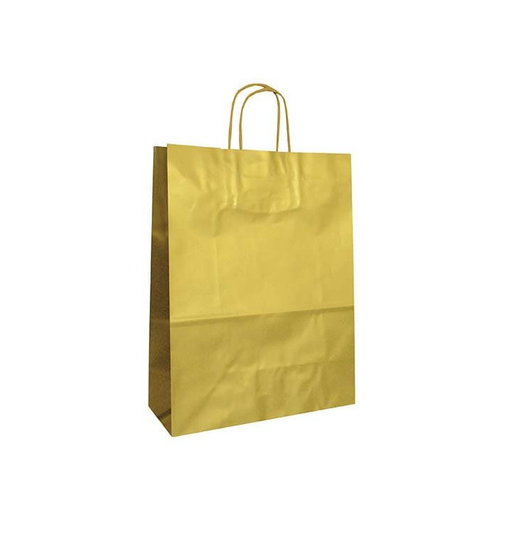 Bolsa Papel Kraft Oro con Asas 100g 32+12x41 cm (50 Uds) Bolsa Papel Kraft Oro con Asas 100g 32+12x41 cm (50 Uds)