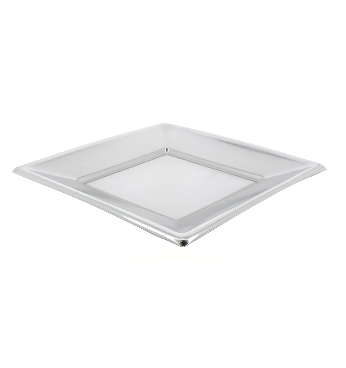 Plato de Plastico Llano Cuadrado Plata 230mm Plato de Plastico Llano Cuadrado Plata 230mm