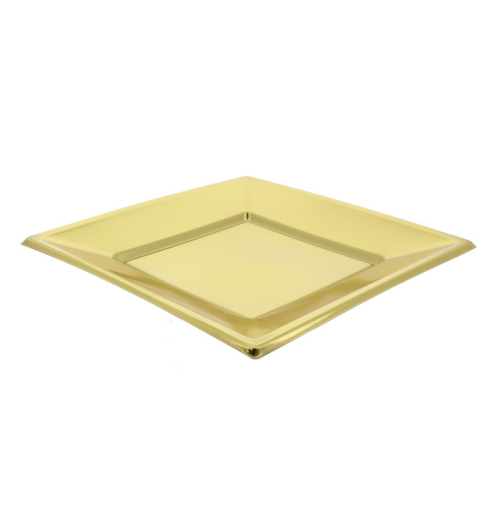 Plato de Plastico Llano Cuadrado Oro 180mm Plato de Plastico Llano Cuadrado Oro 180mm