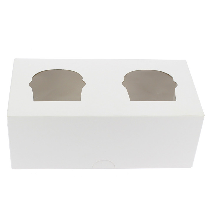 Caja 2 Cupcakes con Soporte 19,5x10x7,5cm Blanca Caja 2 Cupcakes con Soporte 19,5x10x7,5cm Blanca