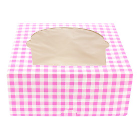 Caja 4 Cupcakes con Soporte 17,3x16,5x7,5cm Rosa (20 Uds)