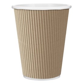 Vaso Cartón 12 Oz/300ml "Rizado Kraft" Marrón Ø8,7cm 