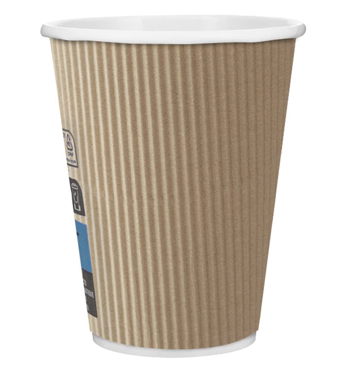 Vaso Cartón 12 Oz/300ml "Rizado Kraft" Marrón Ø8,7cm (25 Uds)