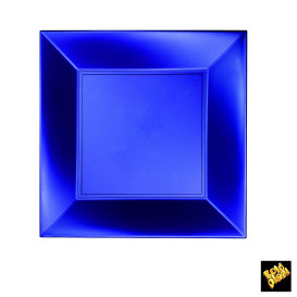 Plato de Plastico Llano Cuadrado Azul 230mm(25 Uds)