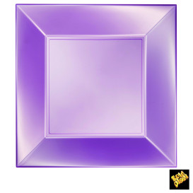 Plato de Plastico Llano Cuadrado Violeta 290mm (12 Uds)