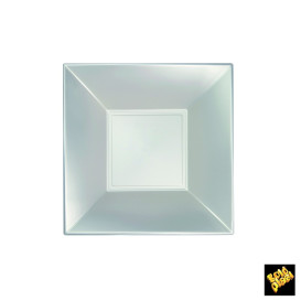 Plato de Plastico Hondo Cuadrado Plata 180mm (25 Uds)