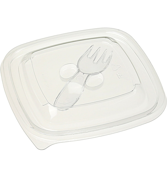 Tapa Plástico con Tenedor Ensaladera PET 12x12cm (50 Uds) Tapa Plástico con Tenedor Ensaladera PET 12x12cm (50 Uds)