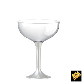 Copa de Plastico Cava con Pie Blanco Perlado 120ml (20 Uds)