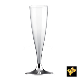 Copa de Plastico Cava con Pie Plata Cromado 140ml (20 Uds)
