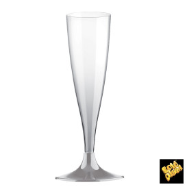 Copa de Plastico Cava con Pie Gris 140ml (20 Uds)