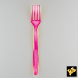 Tenedor de Plastico PS Fucsia Transp.190mm (50 Uds)