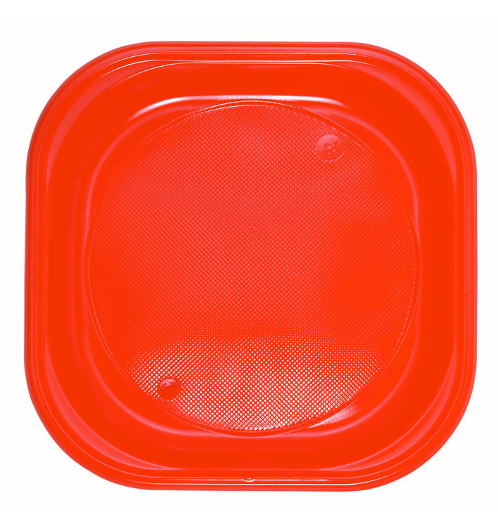 Plato de Plastico PS Cuadrado Naranja 200x200mm (30 Uds) Plato de Plastico PS Cuadrado Naranja 200x200mm (30 Uds)