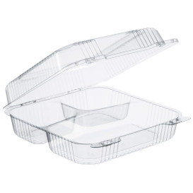 Envase Plástico PS 3 C. "StayLock" Bisagra Transp. 1120ml (100 Uds)