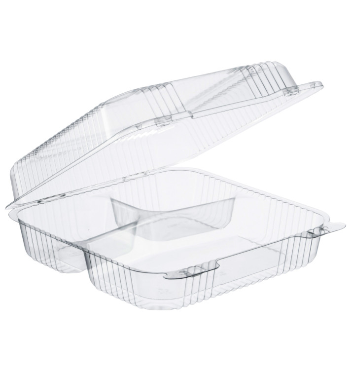 Envase Plástico PS 3 C. "StayLock" Bisagra Transp. 1120ml (100 Uds) Envase Plástico PS 3 C. "StayLock" Bisagra Transp. 1120ml (100 Uds)