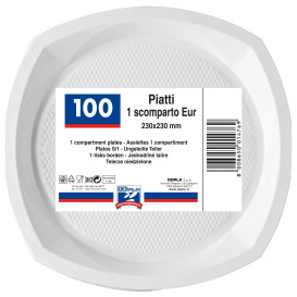 Plato de Plastico PS Cuadrado Blanco 200x200mm (100 Uds) Plato de Plastico PS Cuadrado Blanco 200x200mm (100 Uds)