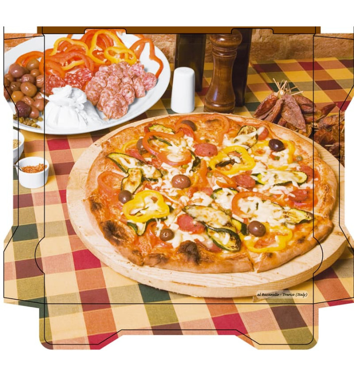 Cajas para Pizza Al Bassanello Tavola 33x33x4,2 cm (100 Uds) Cajas para Pizza Al Bassanello Tavola 33x33x4,2 cm (100 Uds)