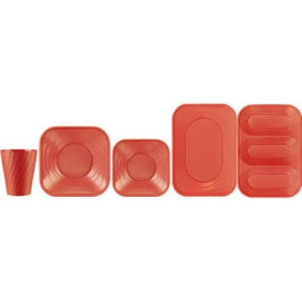 Plato de Plastico PP "X-Table" Cuadrado Naranja 230mm (8 Uds)