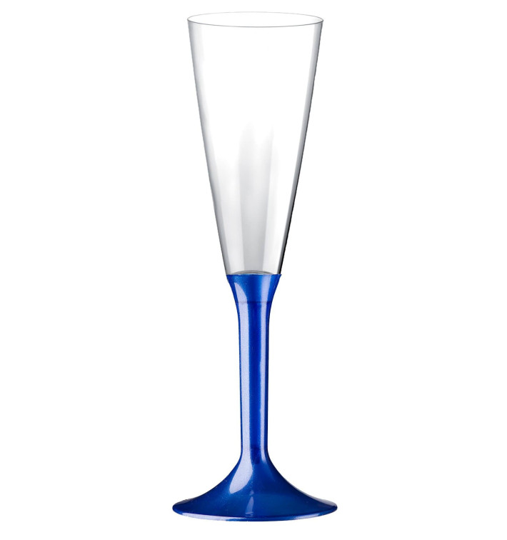 Copa de Plastico Cava con Pie Azul Perlado 160ml (20 Uds) Copa de Plastico Cava con Pie Azul Perlado 160ml (20 Uds)