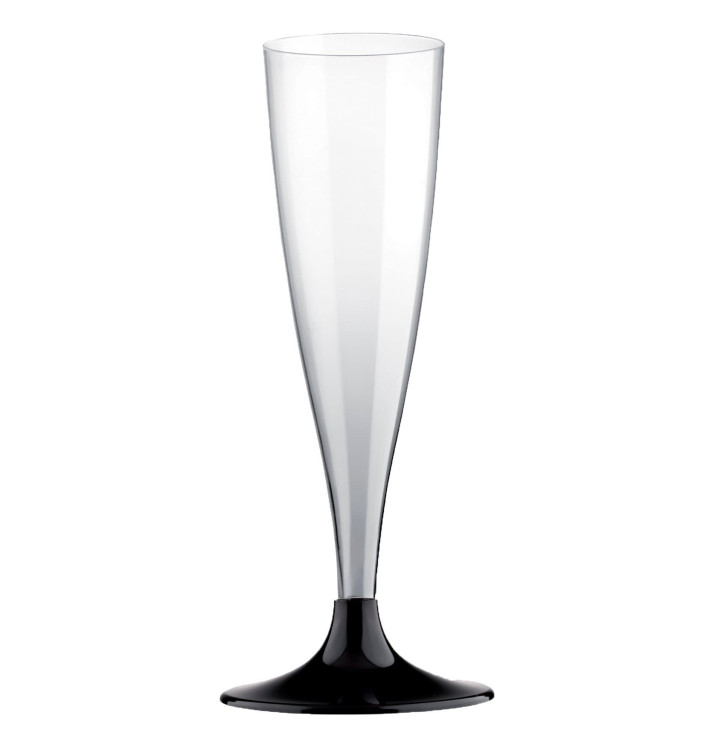 Copa de Plastico Cava con Pie Negro 140ml (20 Uds) Copa de Plastico Cava con Pie Negro 140ml (20 Uds)