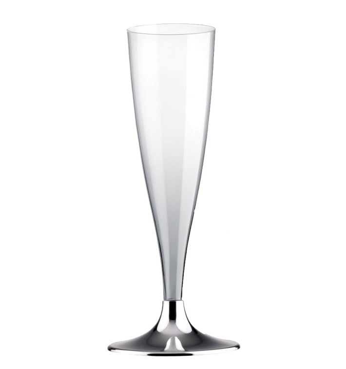 Copa de Plastico Cava con Pie Gris Cromado 140ml (20 Uds)