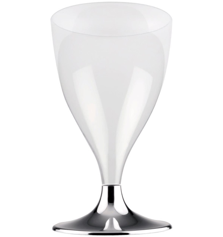 Copa de Plastico Vino con Pie Gris Cromado 200ml (20 Uds) Copa de Plastico Vino con Pie Gris Cromado 200ml (20 Uds)