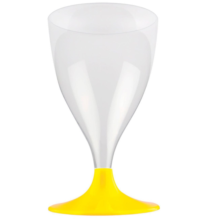 Copa de Plastico Vino con Pie Amarillo 200ml (20 Uds) Copa de Plastico Vino con Pie Amarillo 200ml (20 Uds)