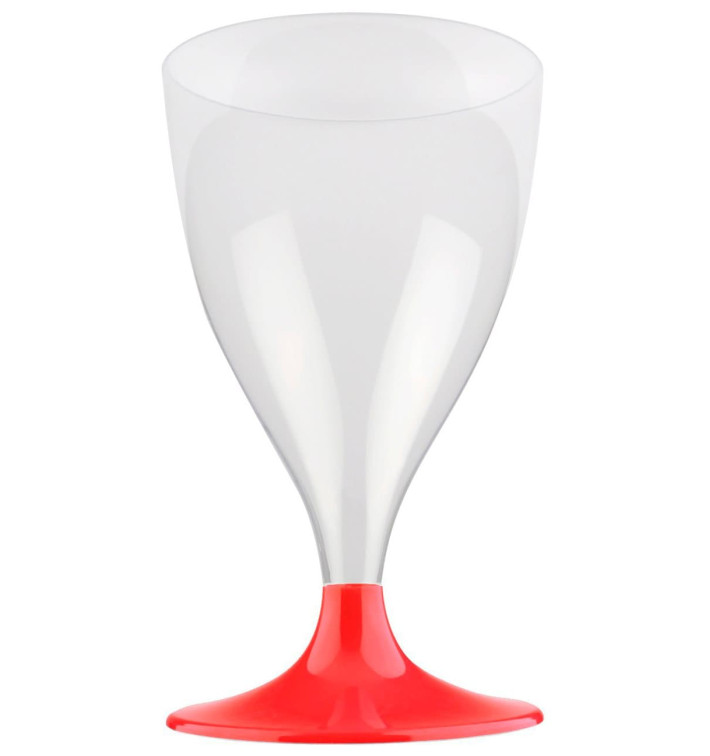 Copa de Plastico Vino con Pie Rojo Transp. 200ml (20 Uds) Copa de Plastico Vino con Pie Rojo Transp. 200ml (20 Uds)