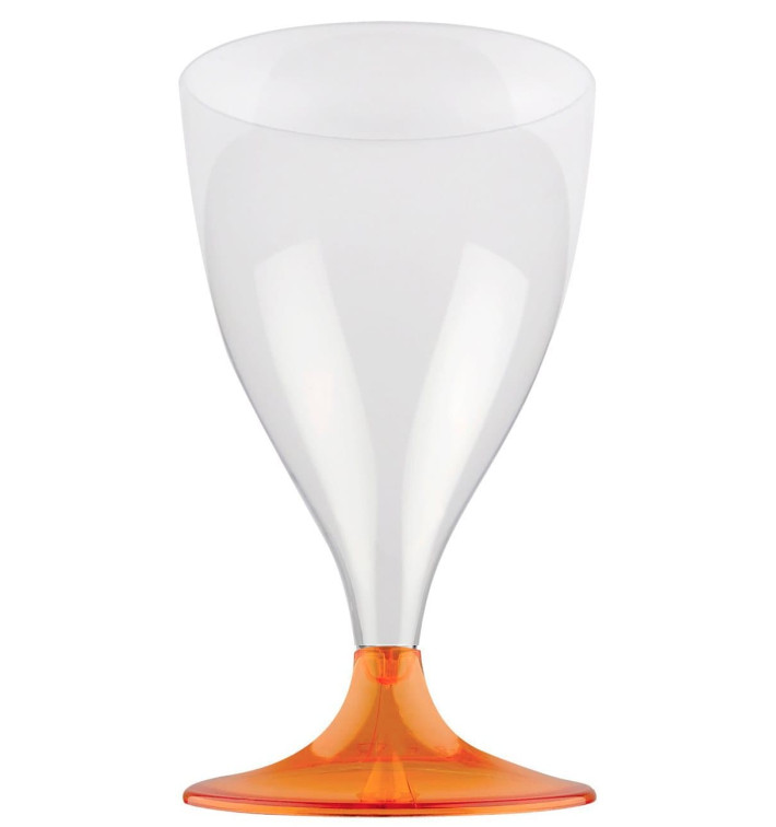Copa de Plastico Vino con Pie Naranja Transp. 200ml (20 Uds) Copa de Plastico Vino con Pie Naranja Transp. 200ml (20 Uds)