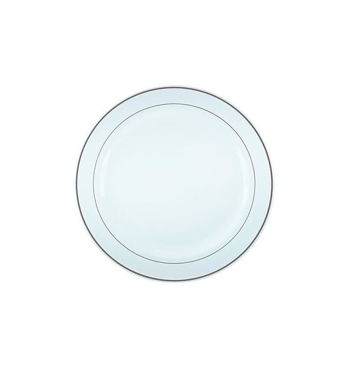 Plato Plastico Extra Rigido con Ribete Plata 15cm (20 Uds) Plato Plastico Extra Rigido con Ribete Plata 15cm (20 Uds)