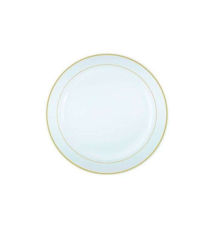 Plato Plastico Extra Rigido con Ribete Oro 23cm (20 Uds) Plato Plastico Extra Rigido con Ribete Oro 23cm (20 Uds)