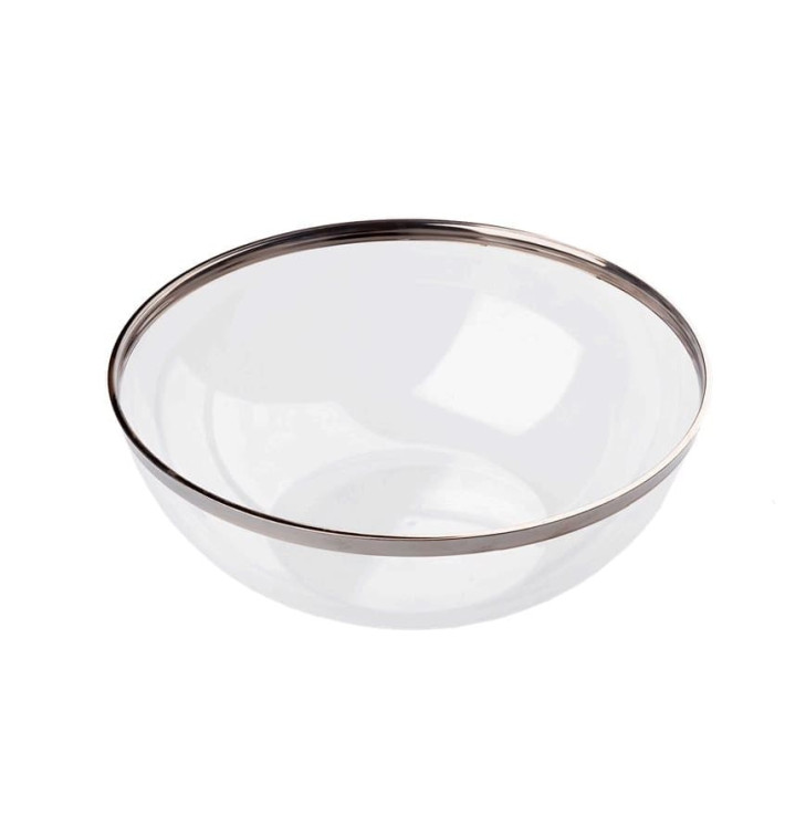 Bol Plástico Transparente Ribete Plata 400ml (8 Uds) Bol Plástico Transparente Ribete Plata 400ml (8 Uds)