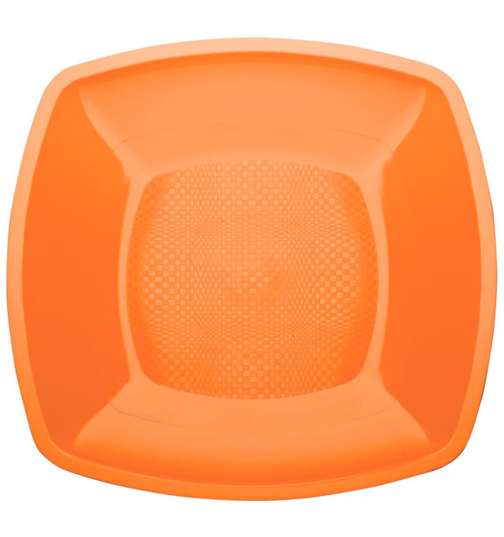 Plato de Plastico Llano Naranja Square PP 180mm (25 Uds)