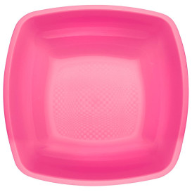 Plato de Plastico Hondo Fucsia Square PP 180mm (25 Uds)