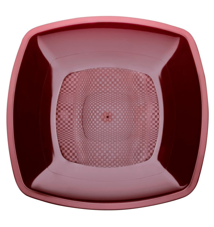 Plato de Plastico Llano Burdeos Square PP 230mm (25 Uds)