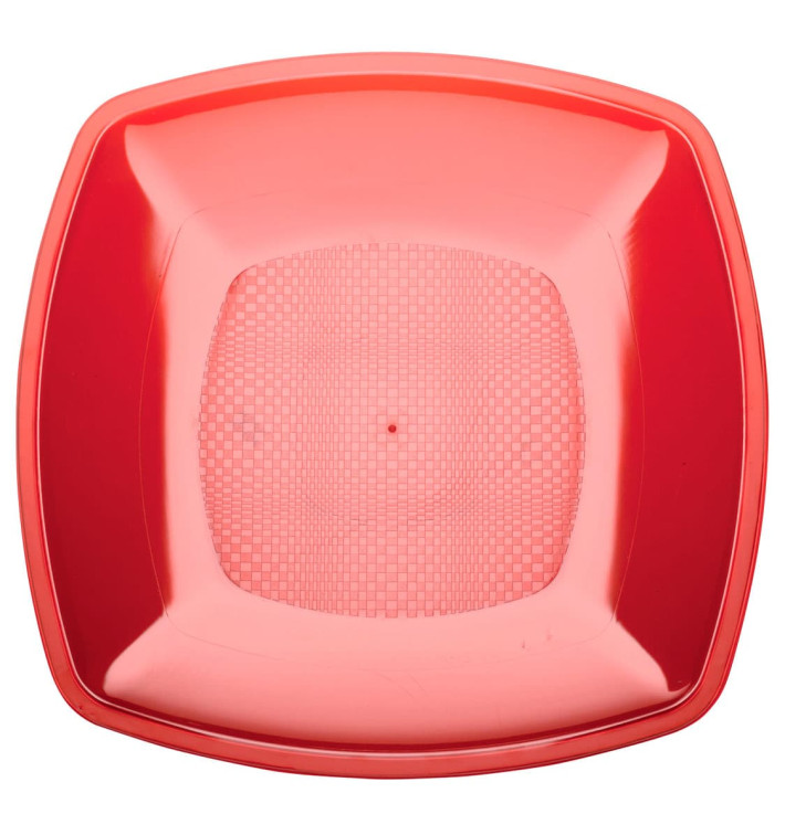 Plato de Plastico Llano Rojo Transp. Square PS 180mm (25 Uds) Plato de Plastico Llano Rojo Transp. Square PS 180mm (25 Uds)