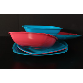Plato de Plastico Hondo Rojo Transp. Square PS 180mm (25 Uds)