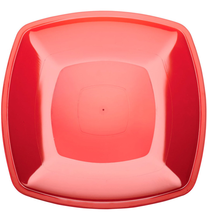 Plato de Plastico Llano Rojo Transp. Square PS 300mm (12 Uds) Plato de Plastico Llano Rojo Transp. Square PS 300mm (12 Uds)