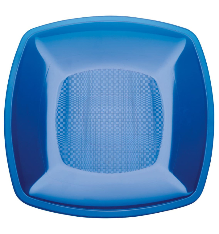 Plato de Plastico Llano Azul Transp. Square PS 230mm (25 Uds)