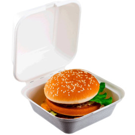 Envase Hamburguesa Caña Azúcar Blanco 152x152x84mm (50 Uds)