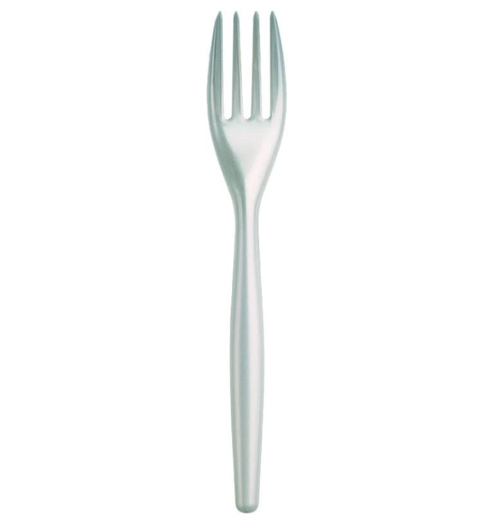 Tenedor de Plastico Easy PS Blanco Perlado 180mm (20 Uds)