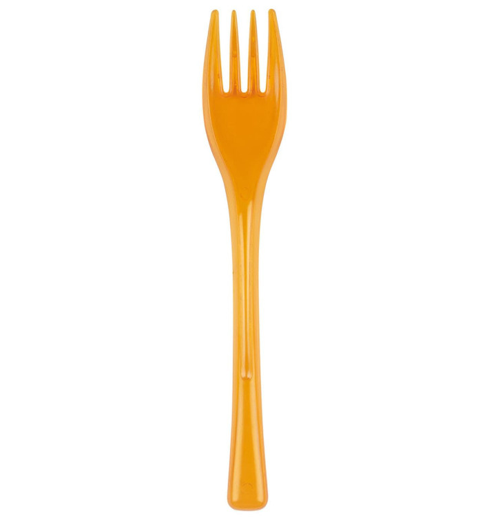 Tenedor de Plastico Fly Naranja Transp. 140mm (50 Uds) Tenedor de Plastico Fly Naranja Transp. 140mm (50 Uds)