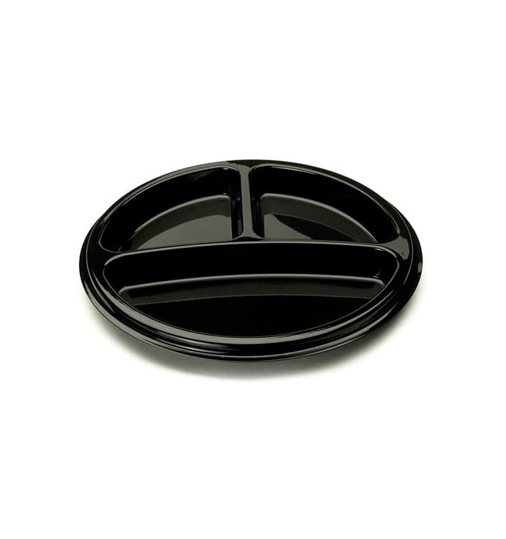 Plato Plastico Redondo 3 Compartim. Negro 26 cm (25 Uds) Plato Plastico Redondo 3 Compartim. Negro 26 cm (25 Uds)