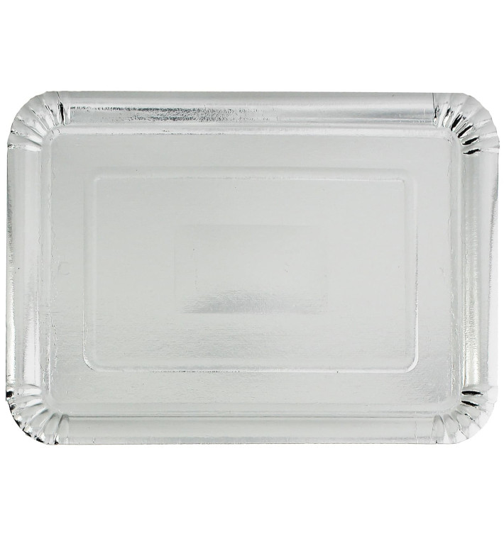 Bandeja de Carton Rectangular Plateada 18x24cm (100 Uds) Bandeja de Carton Rectangular Plateada 18x24cm (100 Uds)