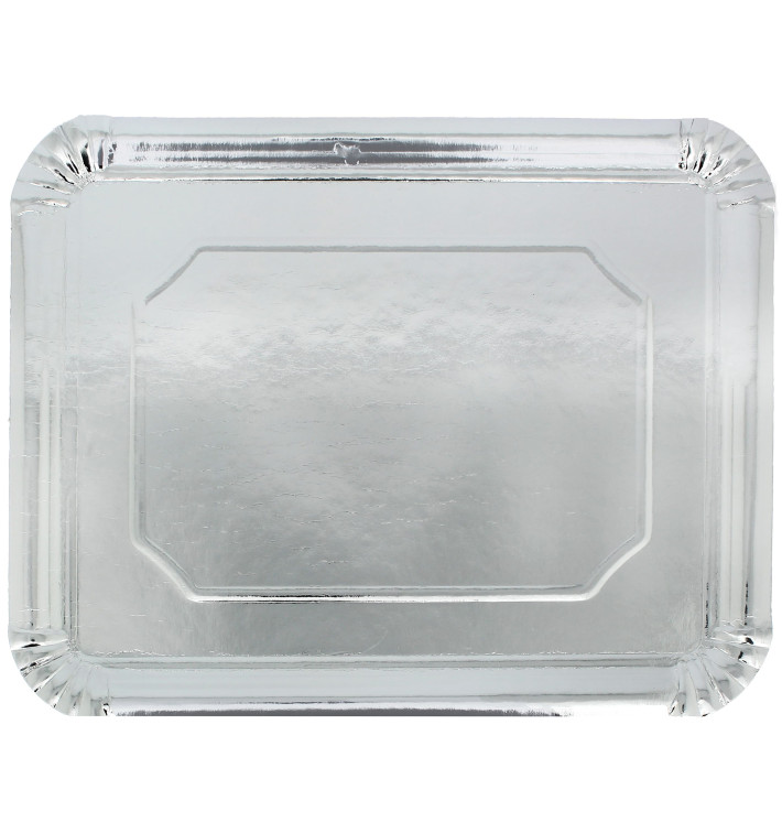 Bandeja de Carton Rectangular Plateada 34x42cm (50 Uds) Bandeja de Carton Rectangular Plateada 34x42cm (50 Uds)