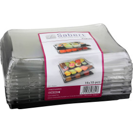 Bandeja Plastico Negra + tapa 16x22cm (15 Uds)