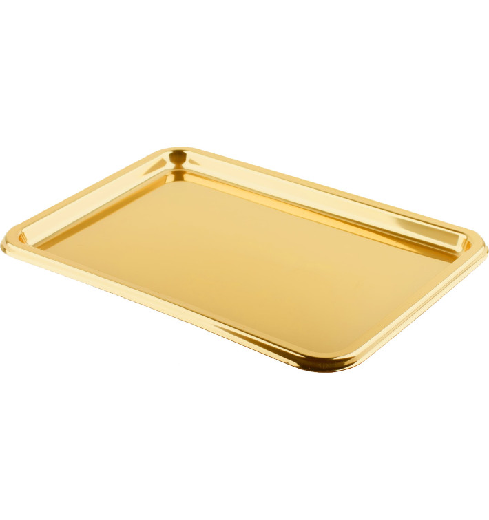 Bandeja Plastico Rectangular Oro 35x24 cm (5 Uds) Bandeja Plastico Rectangular Oro 35x24 cm (5 Uds)