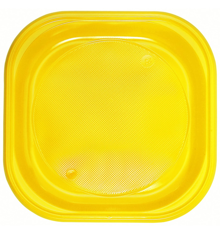 Plato de Plastico PS Cuadrado Amarillo 200x200mm (30 Uds)