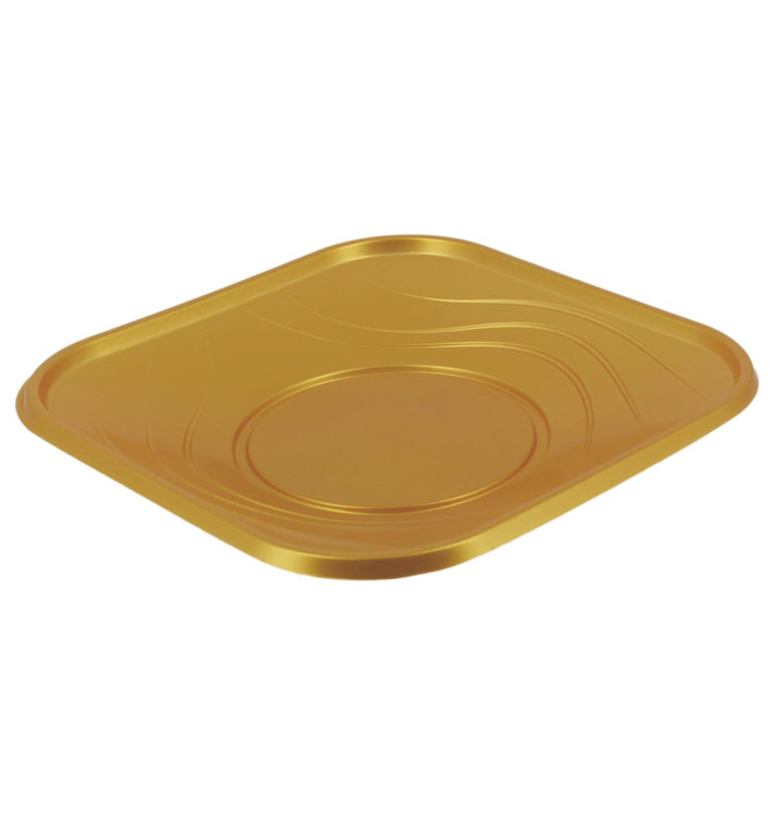 Plato de Plastico PP "X-Table" Cuadrado Oro 180mm (8 Uds) Plato de Plastico PP "X-Table" Cuadrado Oro 180mm (8 Uds)