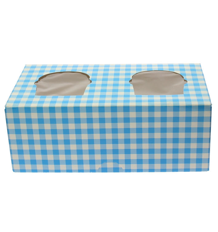 Caja 2 Cupcakes con Soporte 19,5x10x7,5cm Azul (20 Uds)